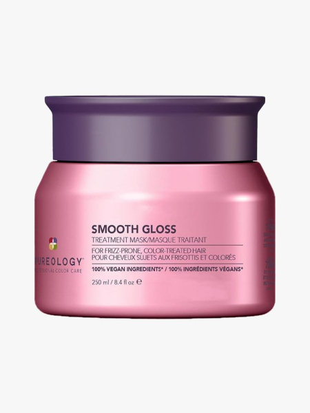 Pureology Smooth Gloss Mask in branded tub component on a light gray background