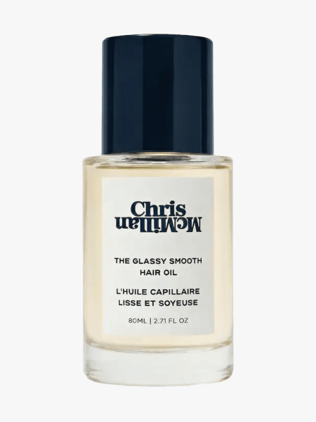 Chris McMillan The Glassy Smooth Hair Oil in branded component on a light gray background