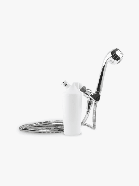 Aquasana Handheld Showerhead Filter in branded component on a light gray background